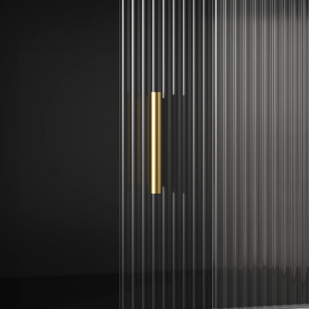 Credenza 120x35x167 cm con LED controllato da app; ripiani regolabili; vetro scorrevole; MDF e PB; nero