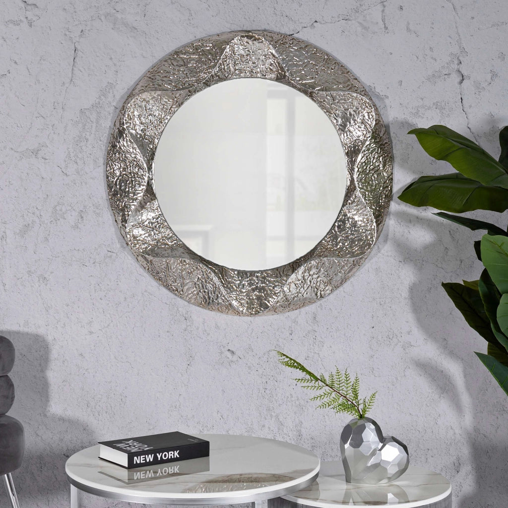 Dafateda, Specchio Cornice Effetto Materico, 104x104h cm Argento