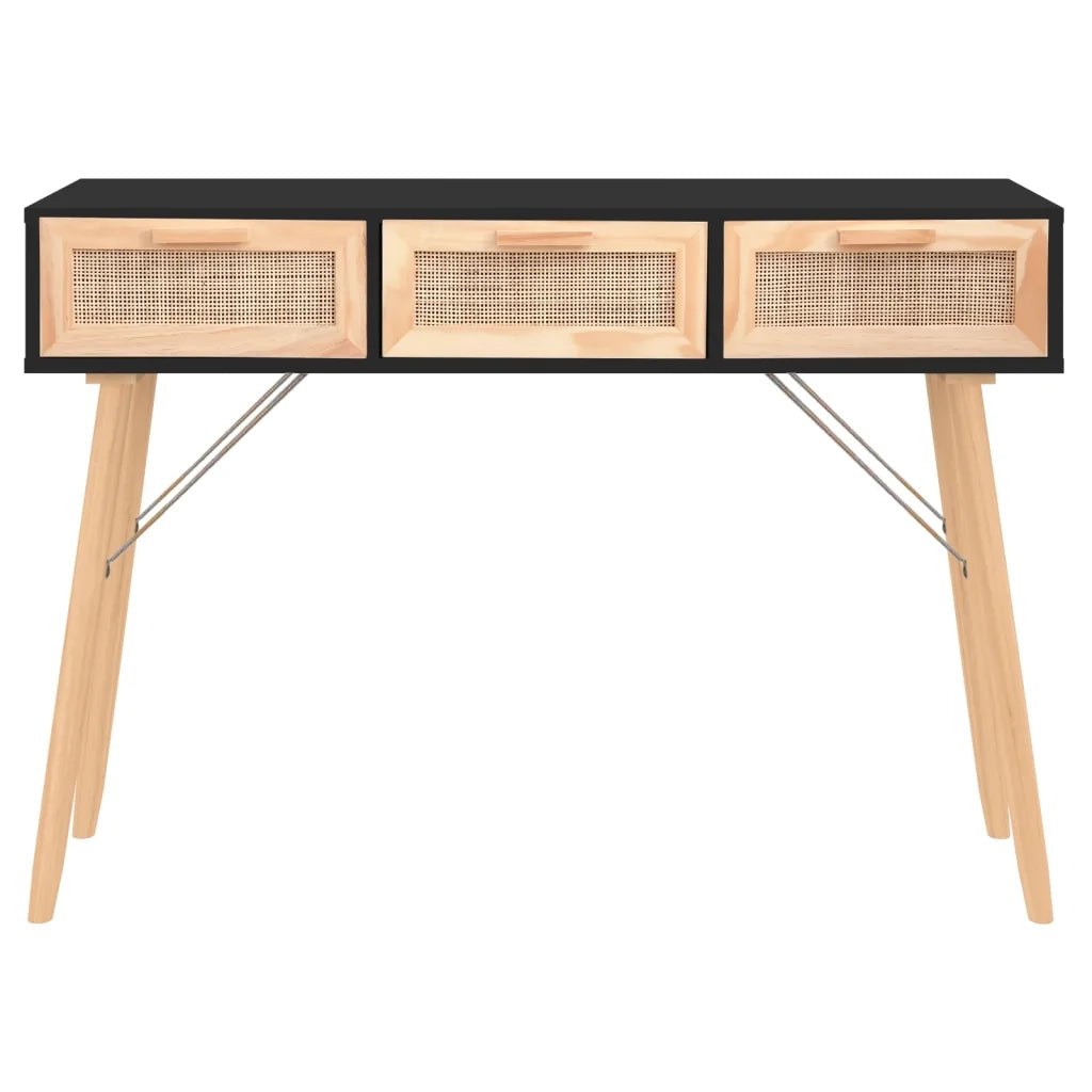Tavolo Consolle Nero 105x30x75cm Massello Pino Rattan Naturale cod mxl 20746