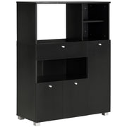 Credenza da Cucina in Legno per Microonde con Armadietti, Mensole e Cassetto, 90x40x120 cm, Nero