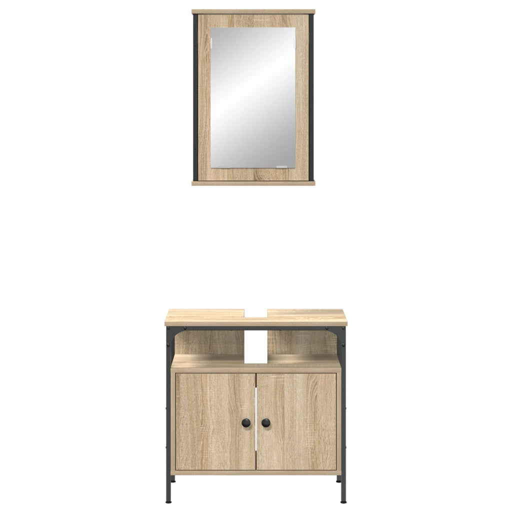 Set di Armadietti per Bagno a 2 Pezzi Rovere Ingegnerizzato