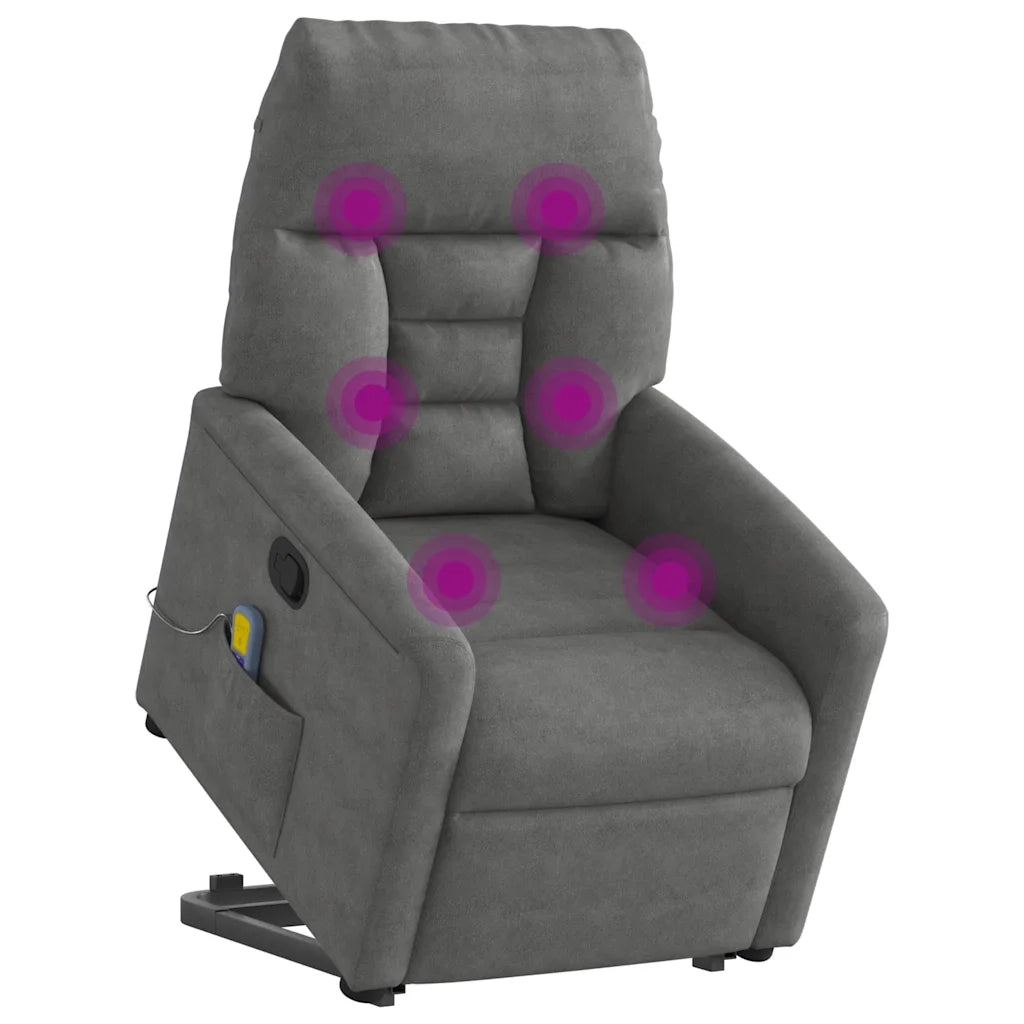 Poltrona a Rialzo Massaggi Reclinante Grigio Scuro Microfibra 3303096