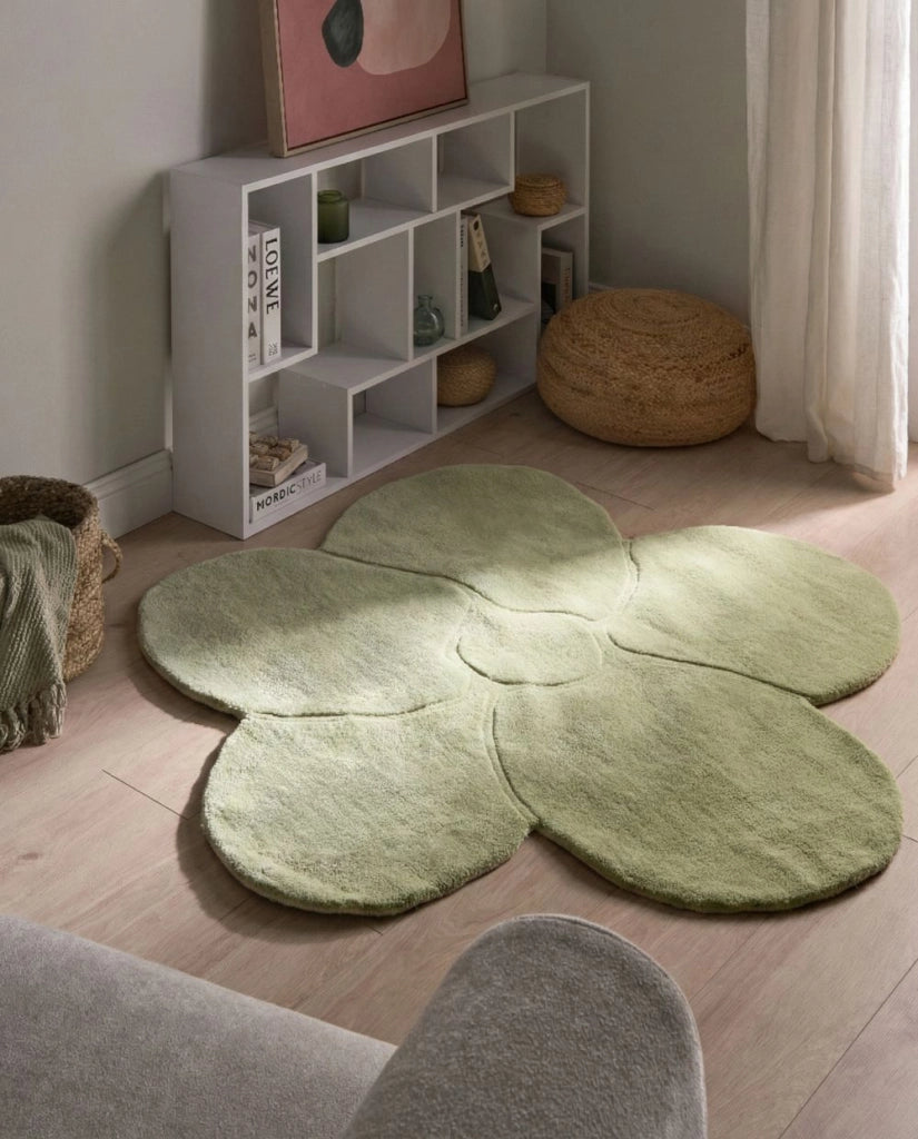 Tappeto in lana a forma di fiore verde chiaro 140 x 140 cm camera da letto cameretta