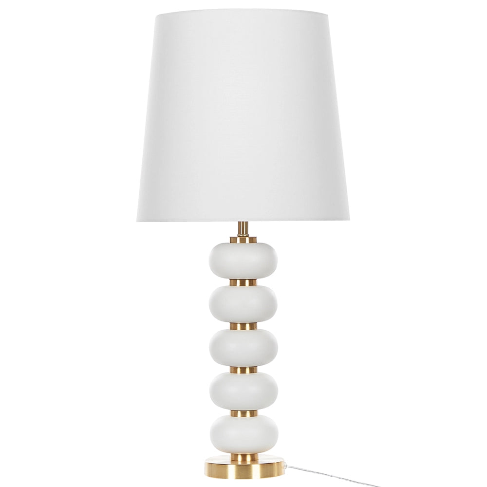 Lampada da Tavolo Base in Metallo Bianco e dorato con Paralume Impero in Tessuto Bianco