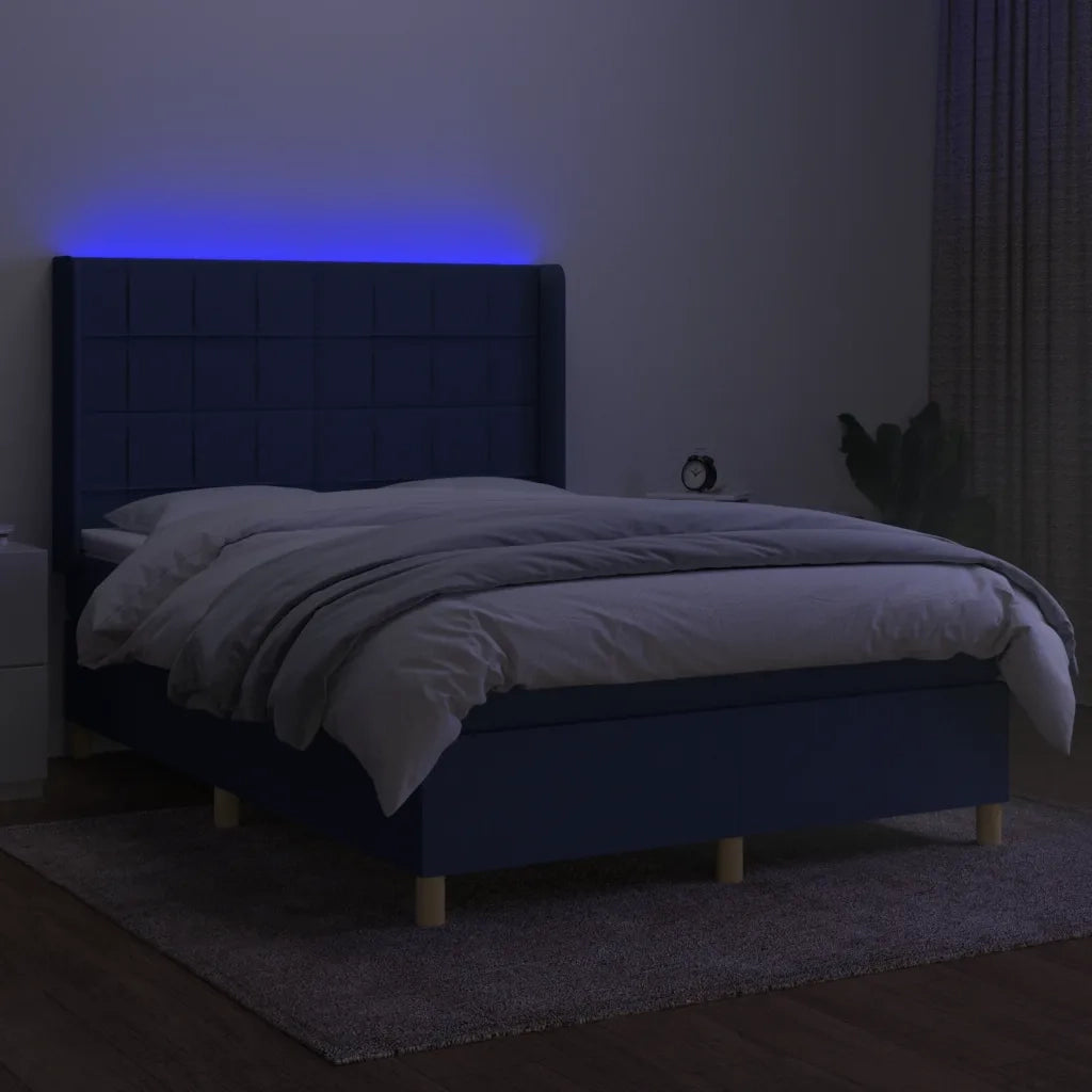 Letto a Molle con Materasso e LED Blu 140x200 cm in Tessuto 3138883