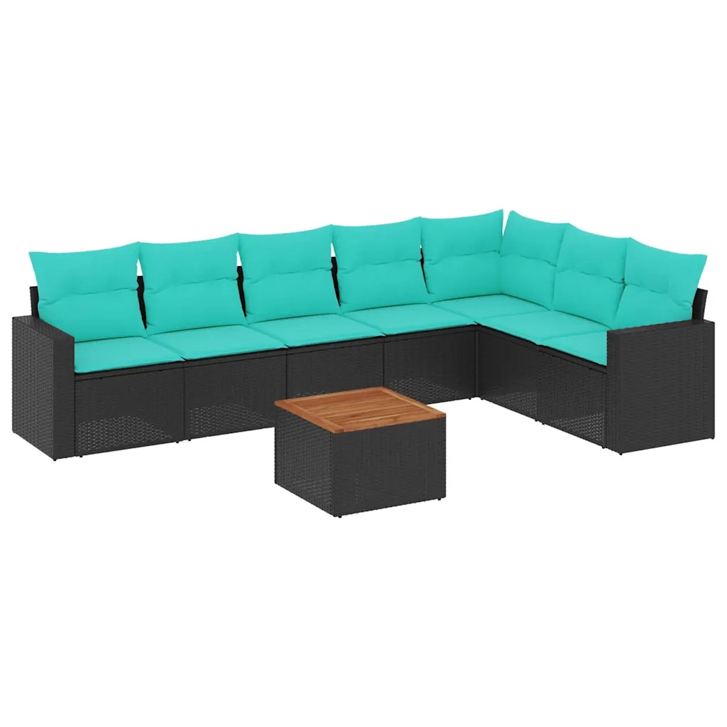 Set Divani da Giardino 8 pz con Cuscini Nero in Polyrattan