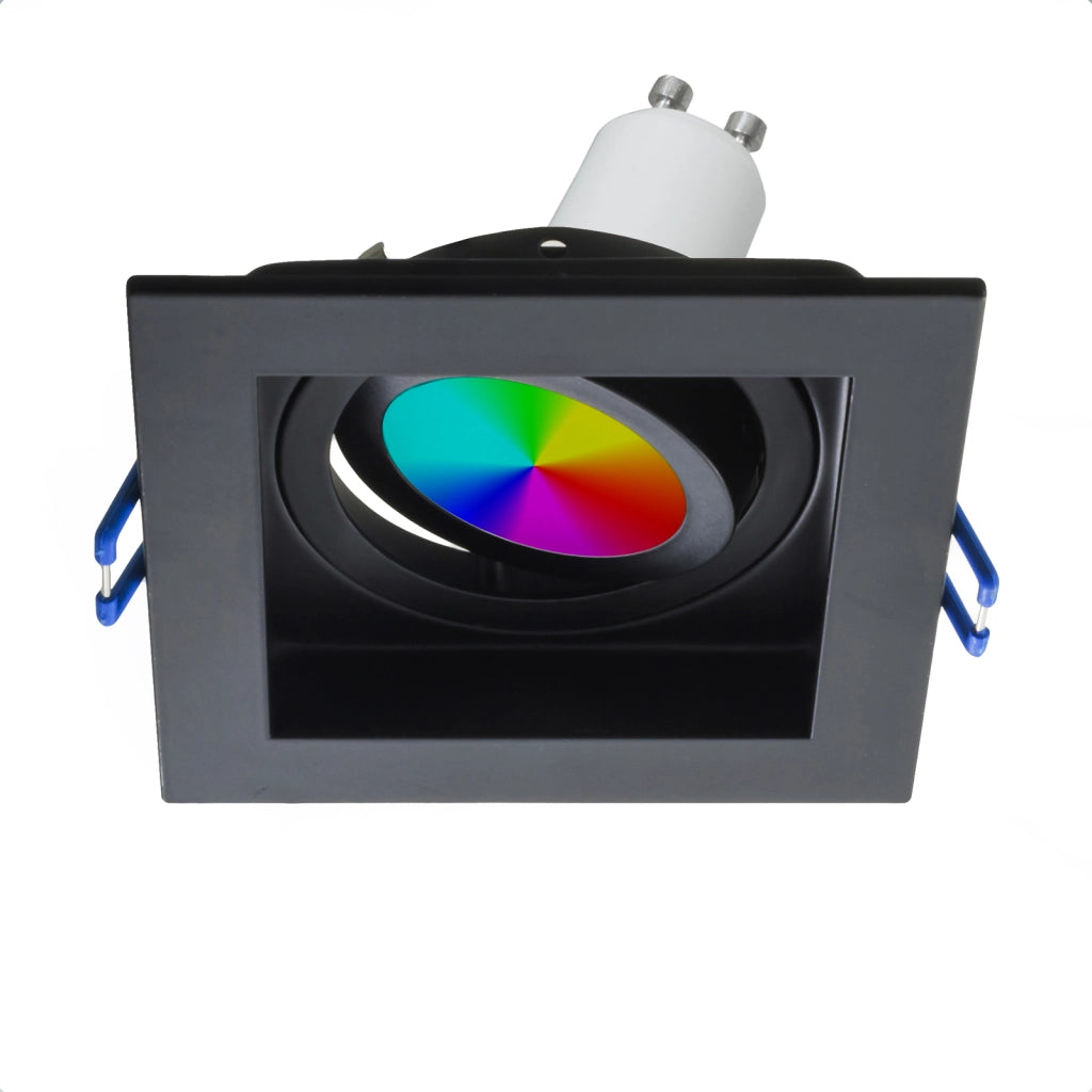 Faretto quadrato LED 6W RGB GU10 lampada orientabile incasso 90mm effetto luce colorata bar 230V NERO LUCE 6000K