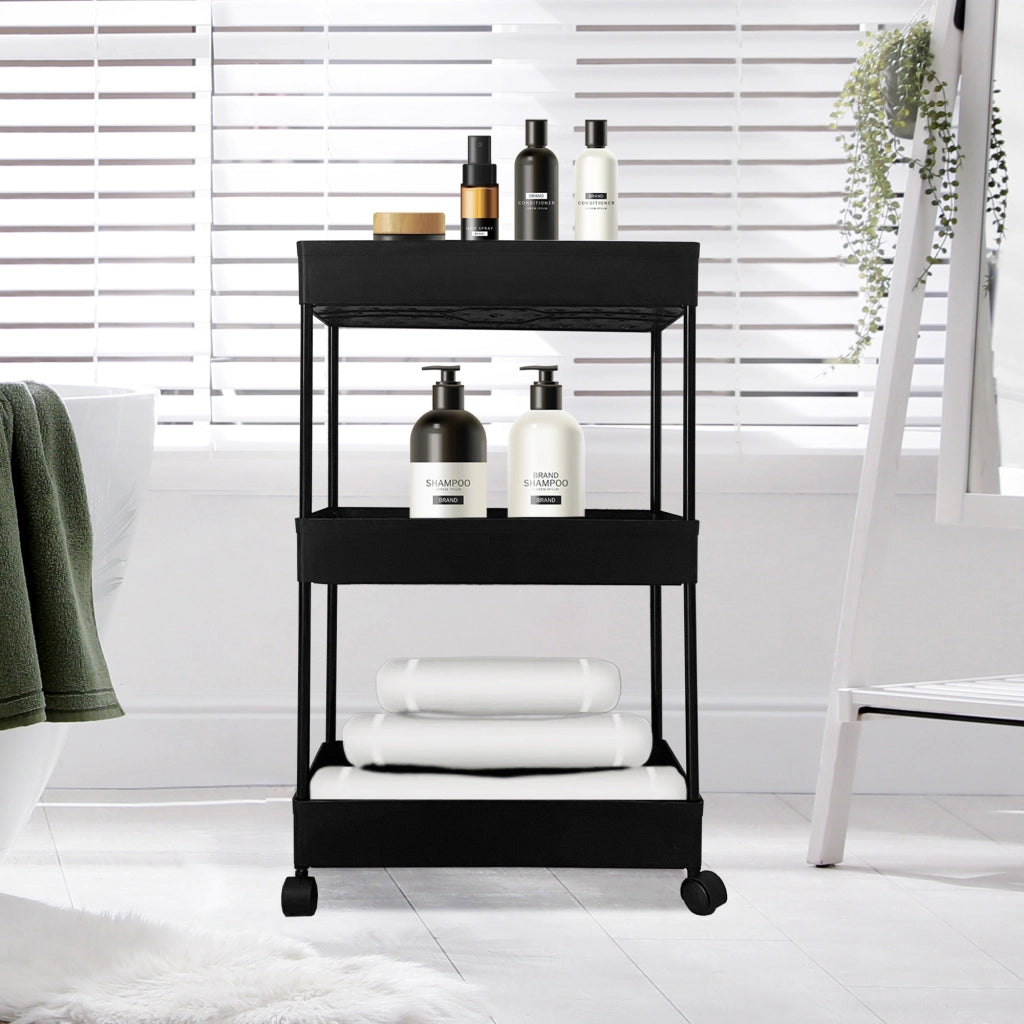 Carrello portaoggetti sottile 3 altezze 62x40,5x22,5 cm Nero