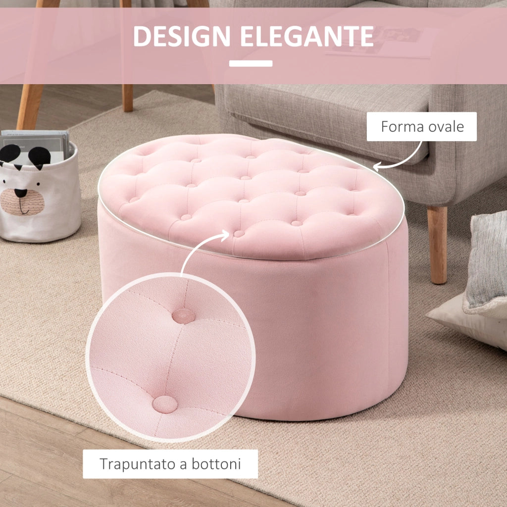 Pouf Contenitore Trapuntato in Velluto Rosa Ovale ¨C Minimal ¨C Rosa