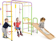 8 in 1 Set da Arrampicata per Bambini, Set Giocattoli Scivolo con Barre Scala Corda Anelli Ginnici e Altalena, Parco Giochi per Bambini 3 Anni +, Carico 100 kg