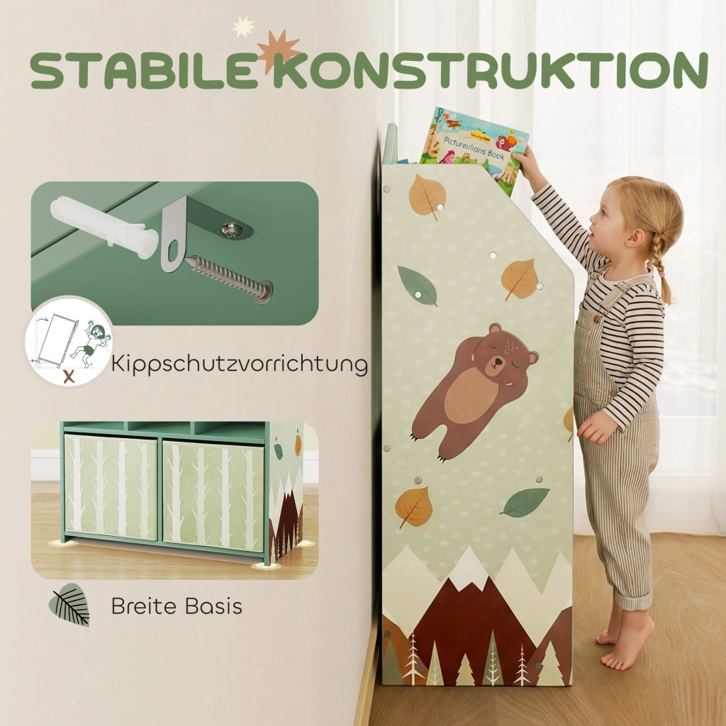 Libreria per bambini con 2 cassetti in tessuto ¨C zephmum ¨C 62.5x30x91.5 cm Verde