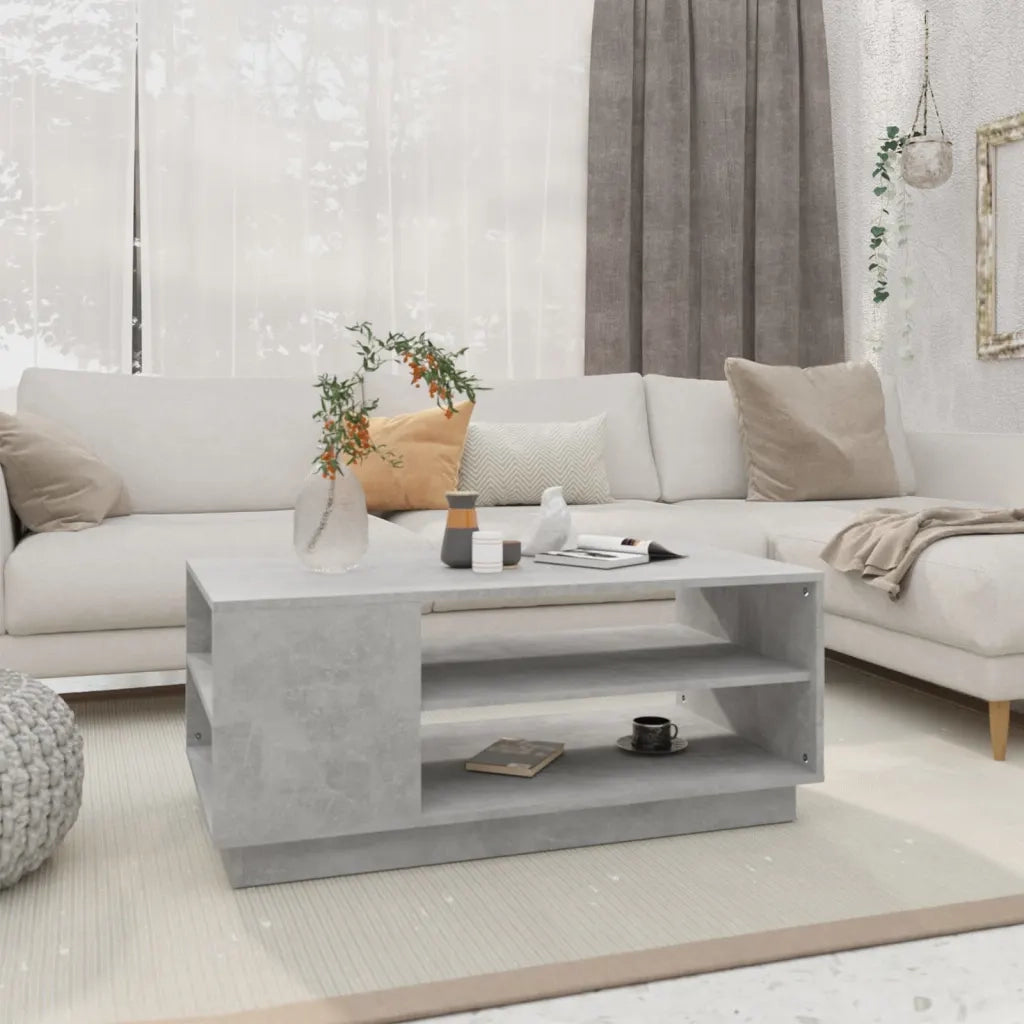 Tavolino da Salotto-Tavolino da soggiorno-Tavolo Grigio Cemento 102x55x43 cm in Truciolato