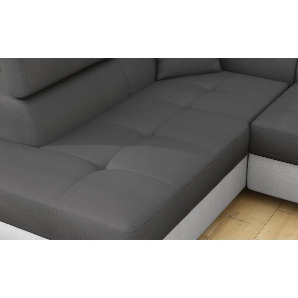 Divano ad angolo convertibile MENTON grigio e bianco bouclé – Angolo sinistro con vano contenitore