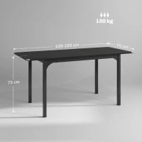 Tavolo Allungabile 4-6 Posti Espandibile da 120-160 cm con Gambe in Acciaio, Nero