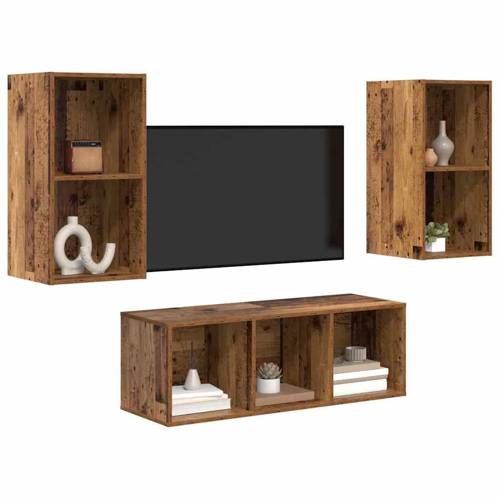 vidaXL Set di mobili TV 3 pcs Legno vecchio 37 x 37 x 107 cm