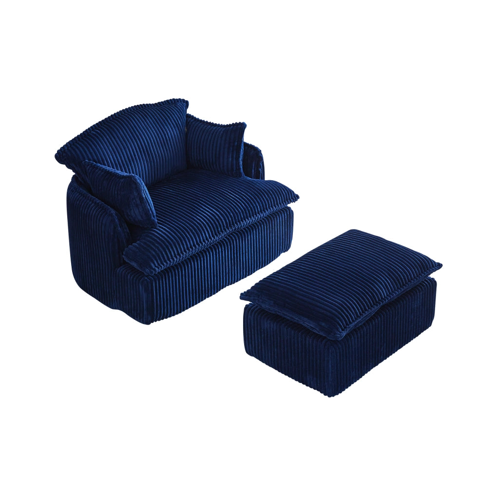 Poltrona con pouf 115x89x77 cm blu in tessuto morbido， compatta e senza montaggio
