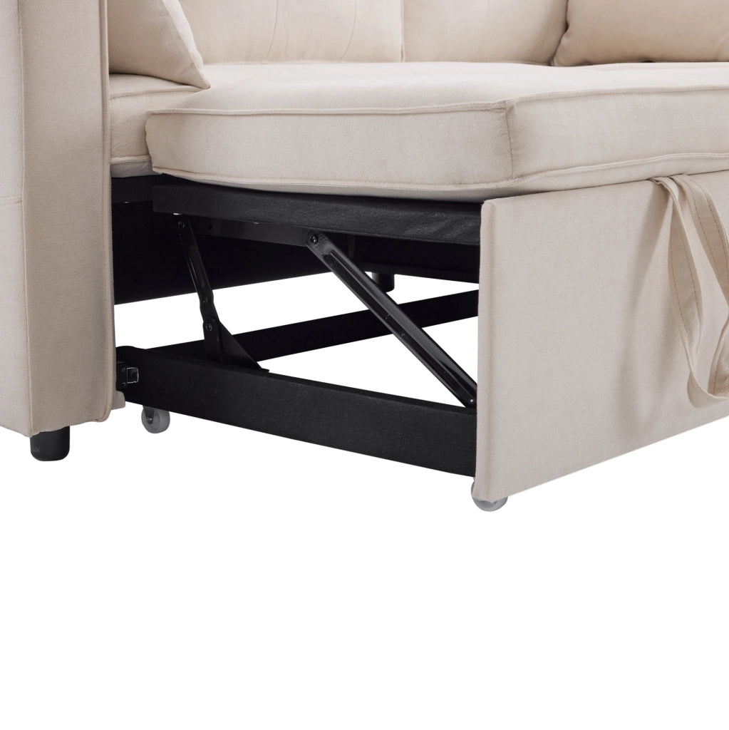 Divano letto reversibile con contenitore e portabicchieri in cotone e lino beige