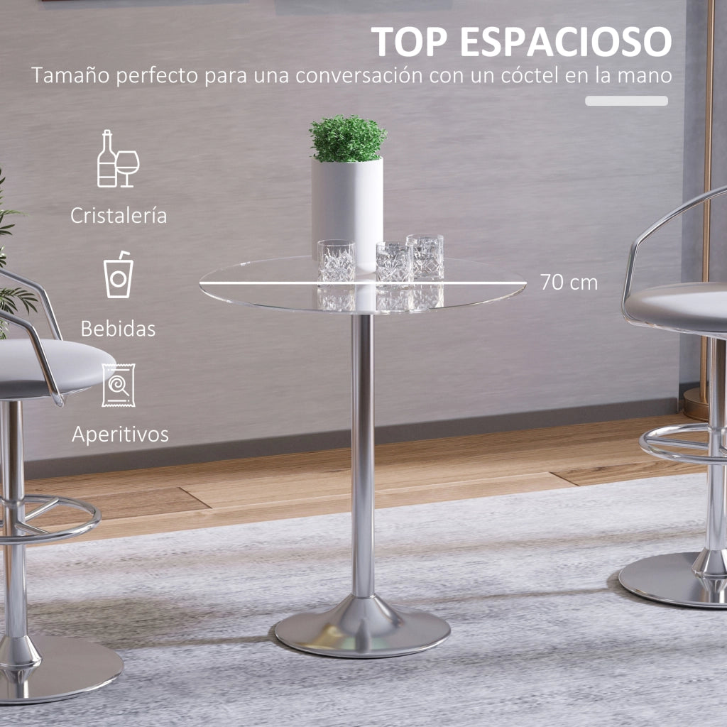 Tavolo da pranzo rotondo per 2 persone ¨C zephmum ¨C vetro temperato argento 120x60x75 cm