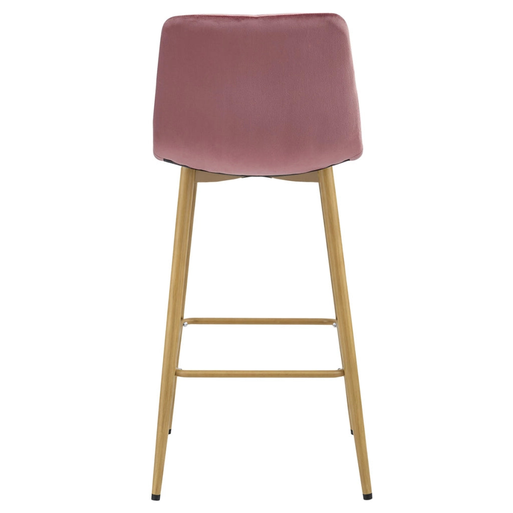 Sgabello alto Nado in velluto rosa antico con gambe effetto quercia