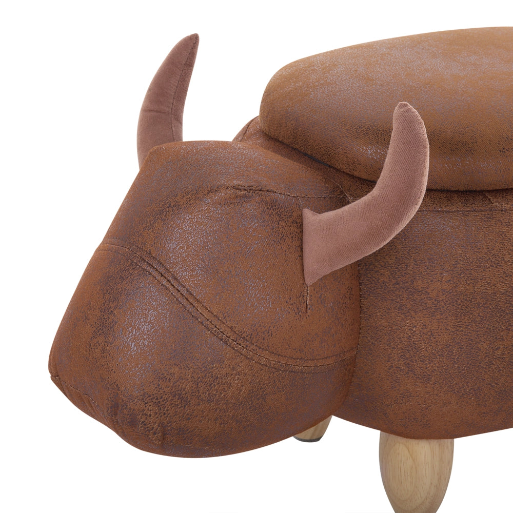 Sgabello per bambini Animale Mucca con contenitore in ecopelle marrone con gambe in legno Poggiapiedi per la scuola materna