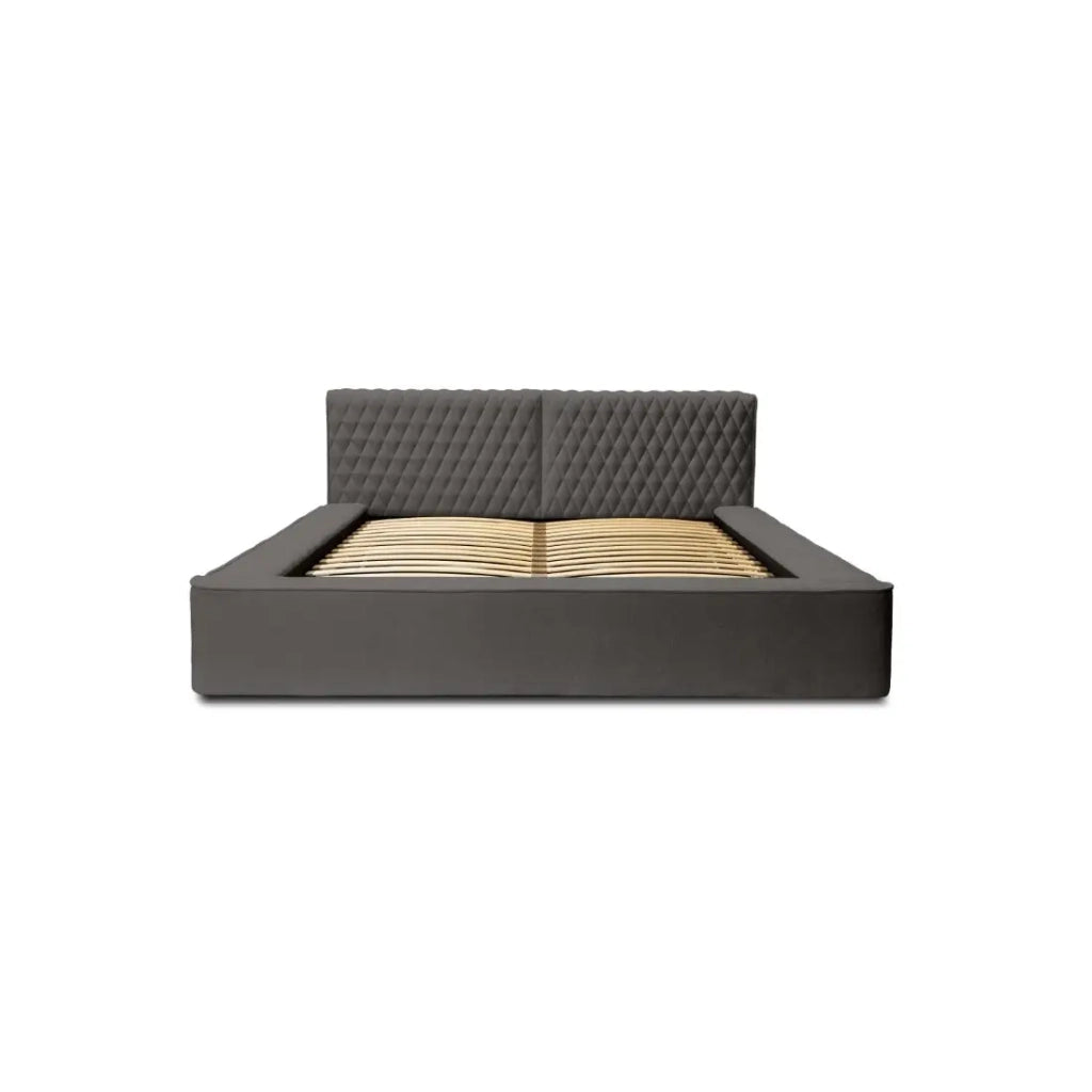 Lit coffre VERNON – Tessuto bouclé in ciniglia Antracite profondo – 160x200 cm – Rete sollevabile – Design di alta gamma