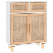 Buffet credenza cassettiera armadio mobile contenitore organizer per cucina soggiorno salotto 60 x 30 x 75 cm legno massello di pino e rattan naturale bianco 02_0030338