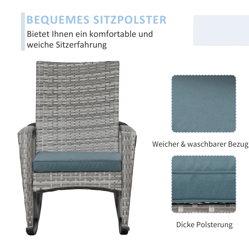 Poltrona dondolo per giardino con cuscini, polyrattan e metallo, grigio, 66x88x98 cm ¨C Minimal