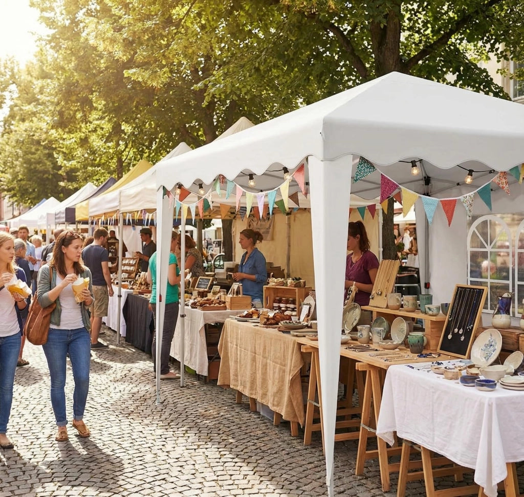 Gazebo 3x3, Gazebi Pieghevole con Oxford, Tenda Giardino Pieghevole, Impermeabile, per Feste, Tenda con 4 PCS Sacchi di Sabbia, Padiglione Giardino Protezione UV 50+, Per il Campeggio (Bianco)