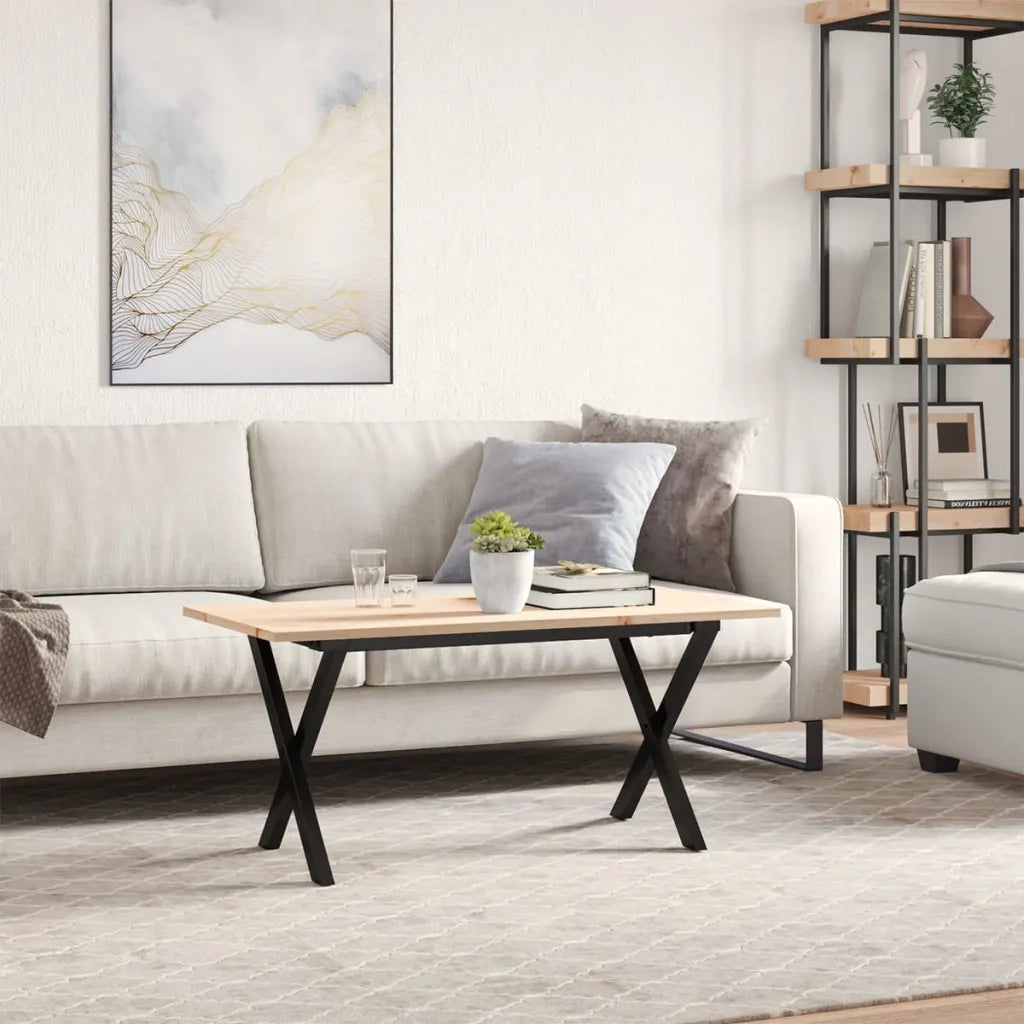 Tavolino Salotto Telaio a X-Tavolino da soggiorno 100x50x45 cm Legno Pino e Acciaio