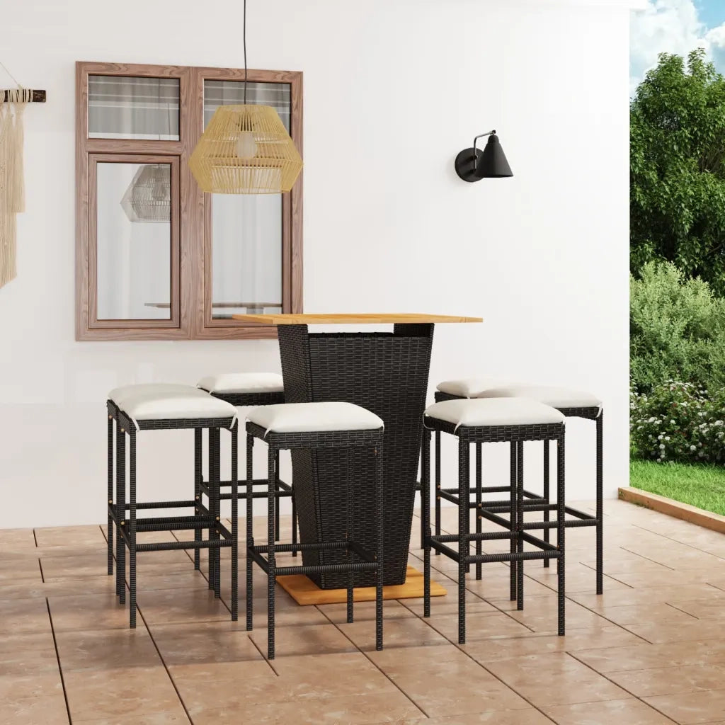Set da Bar da Giardino 9 pz con Cuscini in Polyrattan Nero 3064854