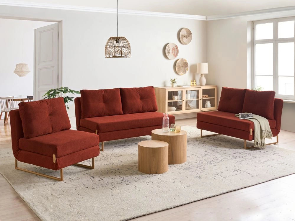 Set da salotto in tessuto rosso 3 posti 2 posti e 1 posto a sedere per 6 persone Funzione letto pieghevole