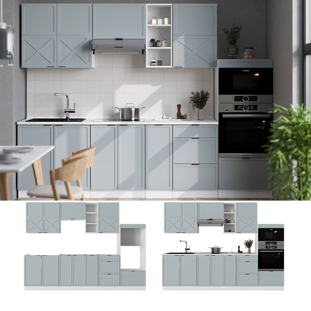 Cucina componibile Fame-Line Blu-grigio chiaro/Bianco 280 cm, PL Rovere Vicco