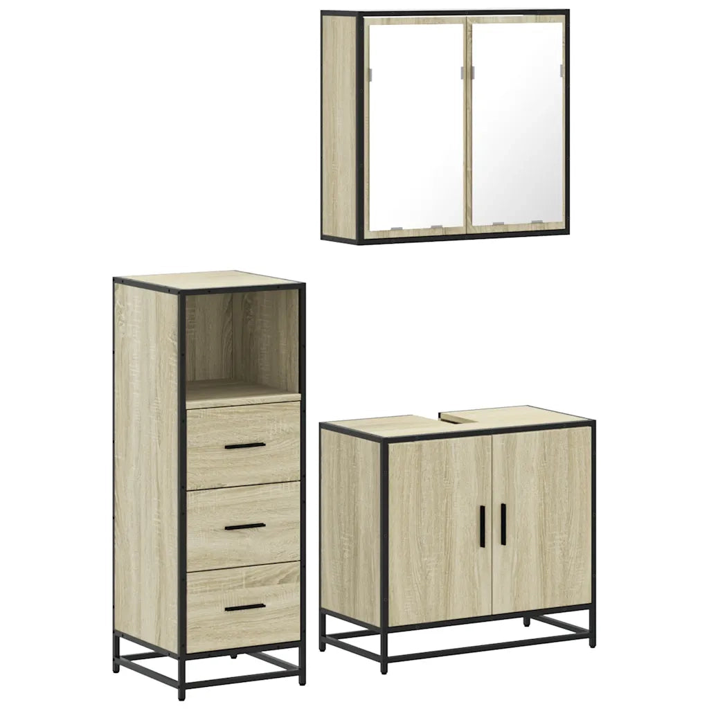 Set Mobili da Bagno 3 pz Rovere Sonoma in Legno Multistrato
