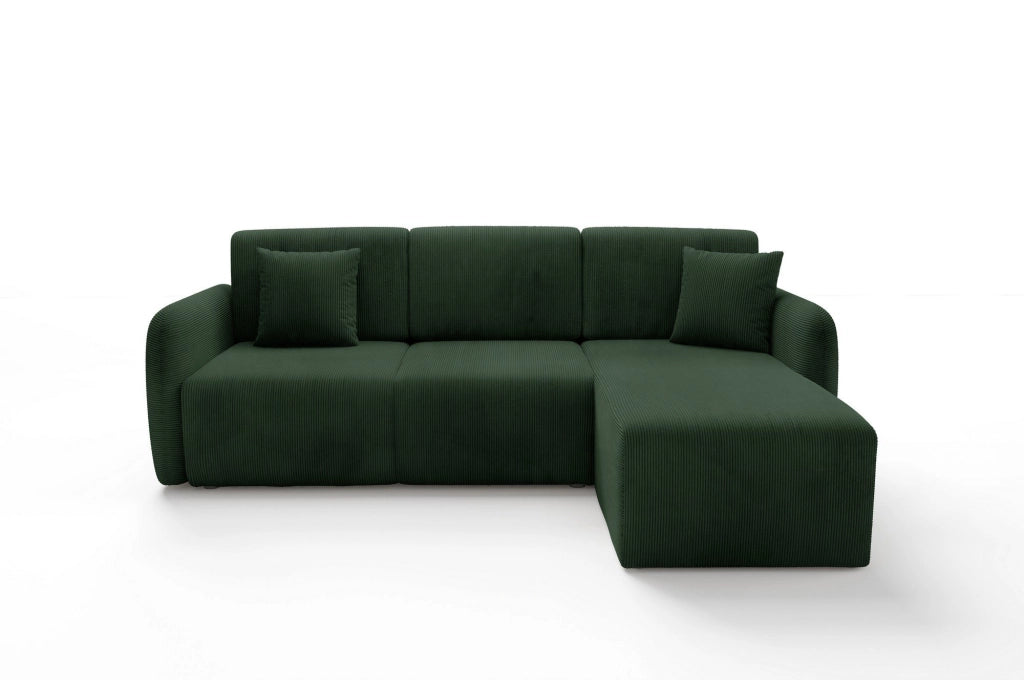 Ranco, Divano Letto con Penisola Contenitore, 245x185 cm Verde bottiglia\