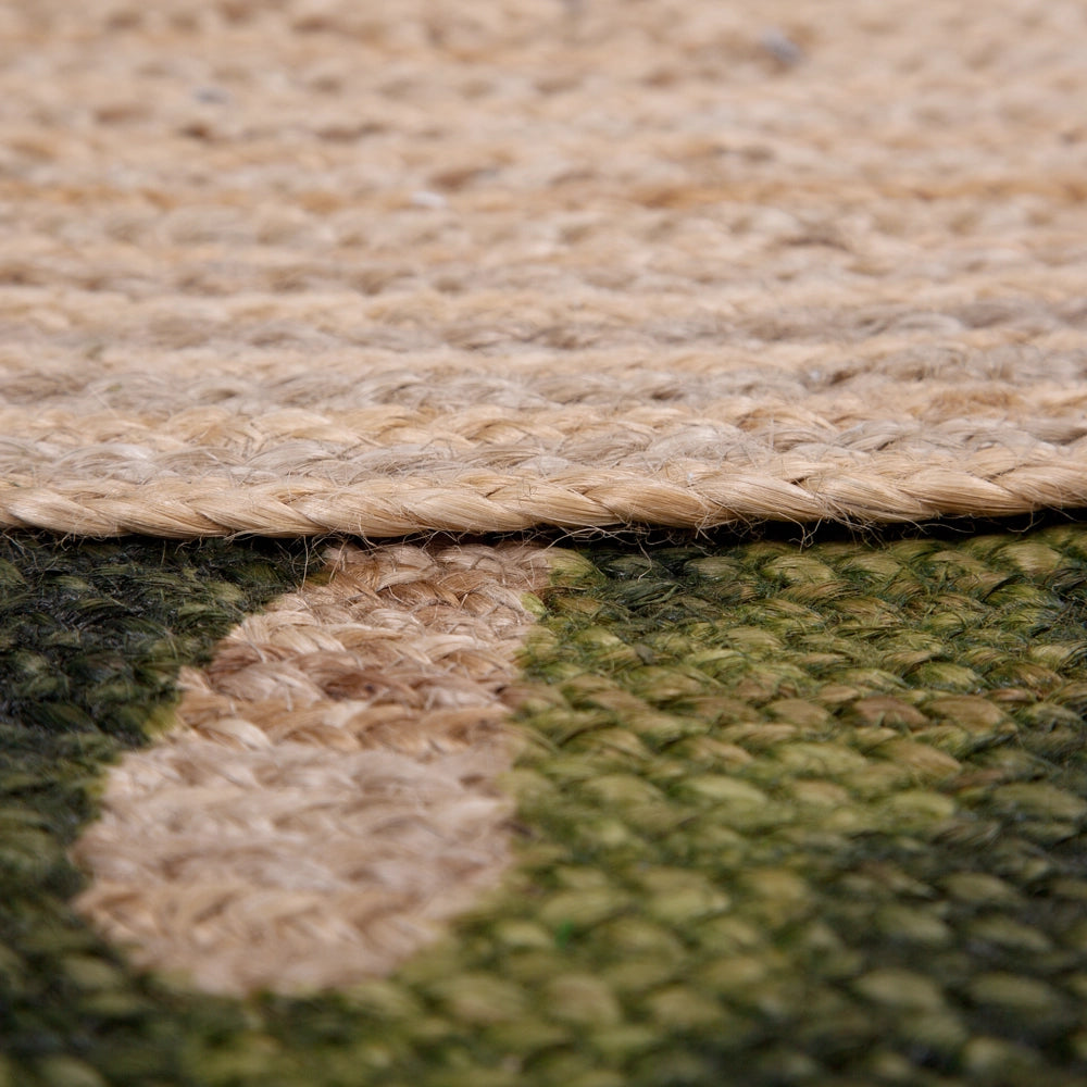 Tappeto in iuta con motivo floreale verde 140 cm Boho rustico intrecciato a foglie di Monstera con motivo stampato INCIK