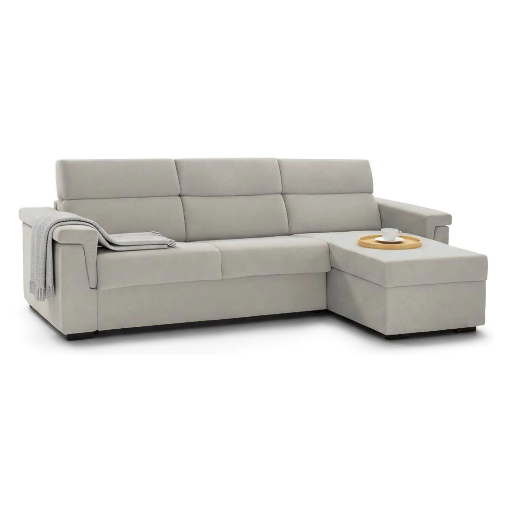 Ganzaria, Divano Letto con Penisola Sfoderabile Made in Italy, 285x160 cm Beige