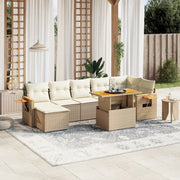 Set Divano da Giardino 8 pz con Cuscini Beige in Polyrattan