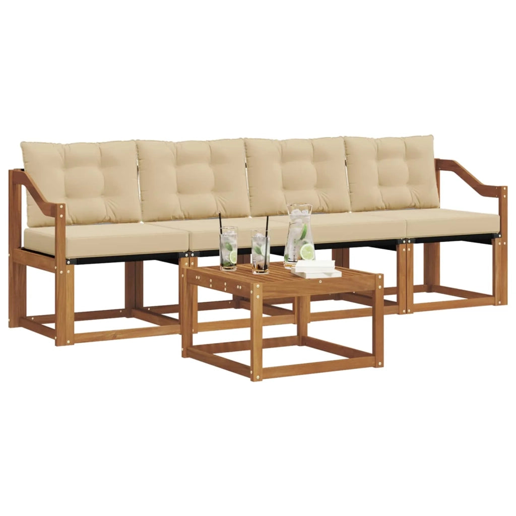 Set di divani da esterno con cuscino 5 pcs Naturale e Beige 3368388