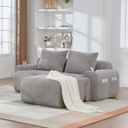 Divano modulare a 2 posti in corduroy grigio chiaro; 200x174x80 cm; con portabicchiere e tasca laterale