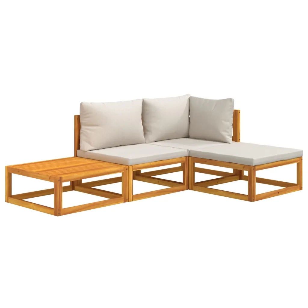 Set Salotto Giardino 4pz Cuscini Grigio Chiaro Legno Massello 3155277
