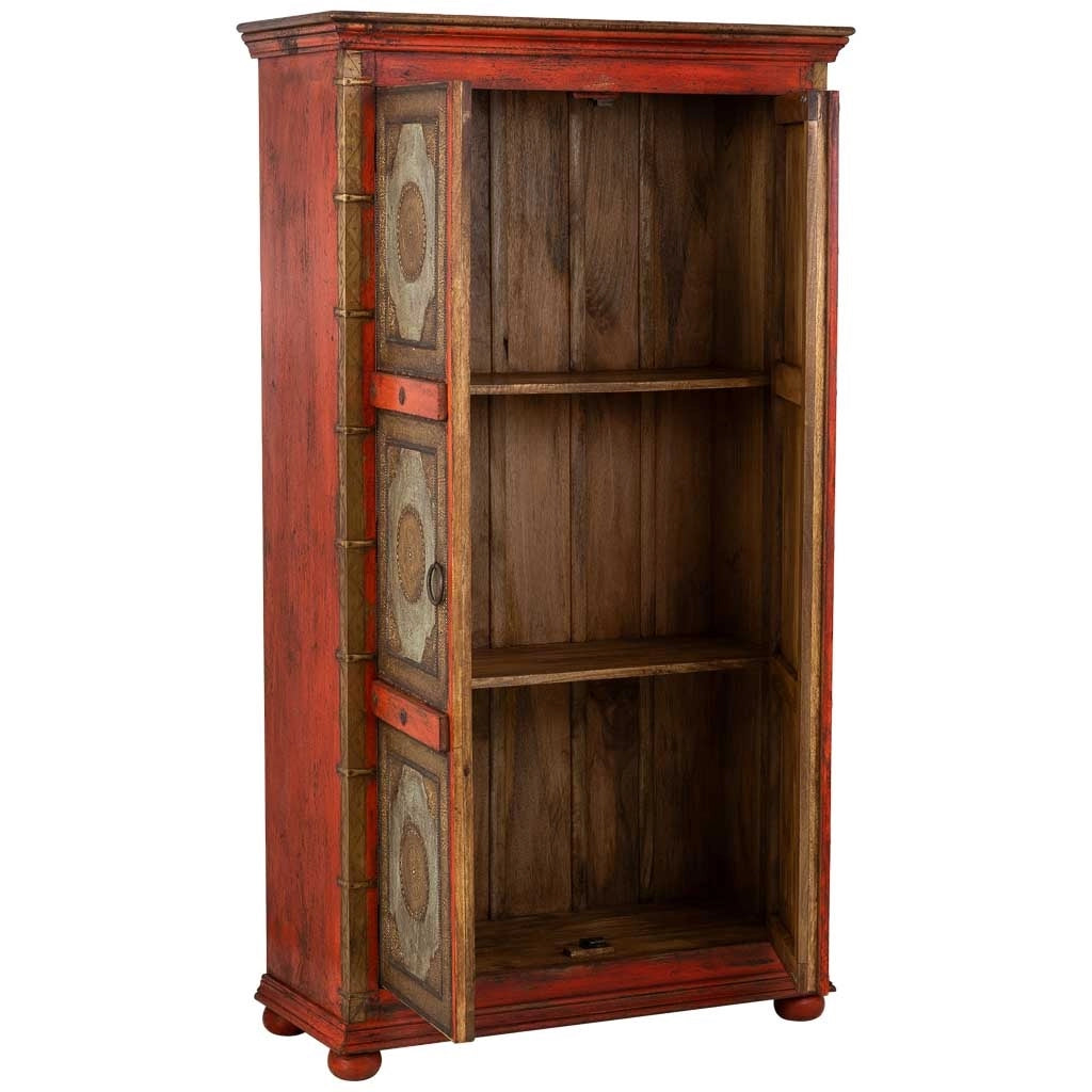 Armadio in legno intagliato rosso 102x44x183