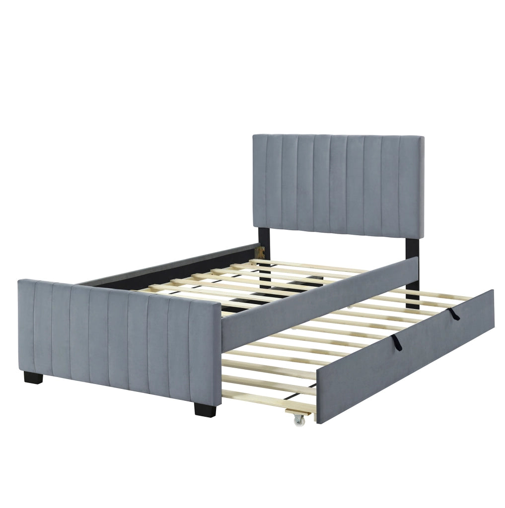 Letto imbottito singolo 90x190 cm con letto estraibile in velluto grigio
