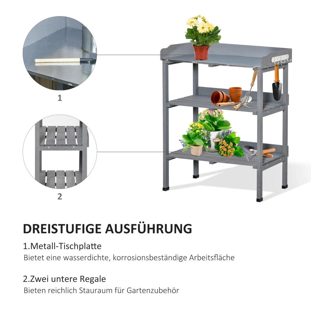 Tavolo da giardino per piante con piano metallo ¨C zephmum ¨C grigio 76x37x89 cm