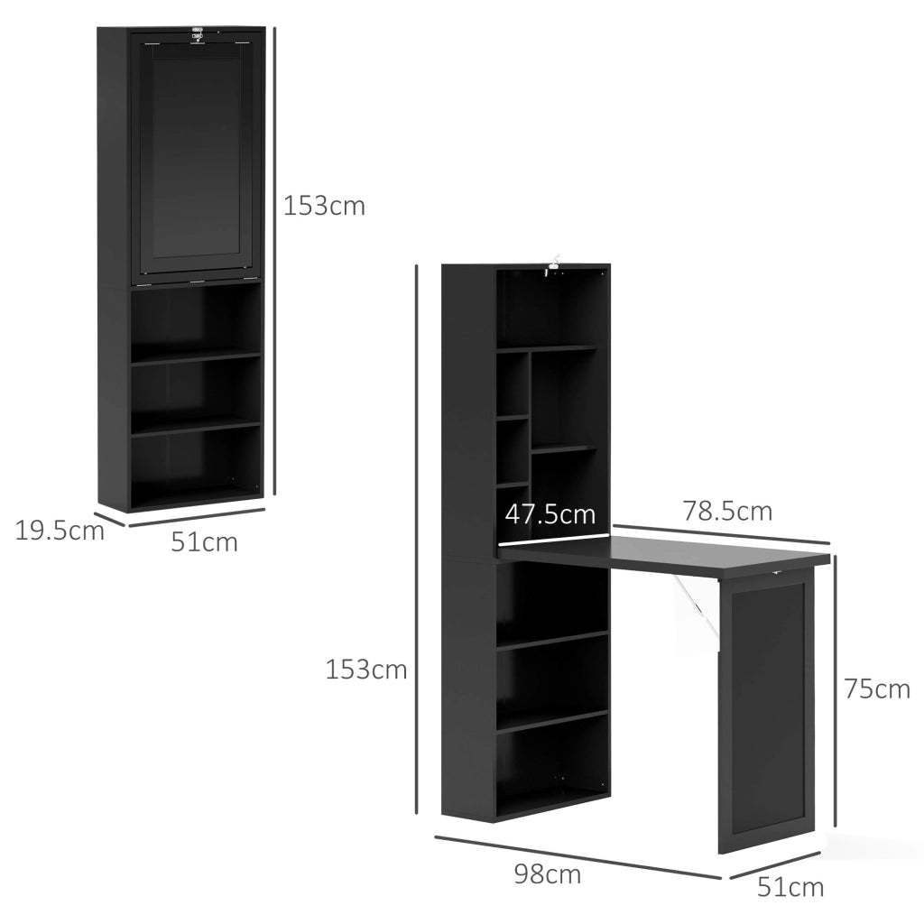 Mobile Libreria con Scrivania Salvaspazio Pieghevole 98x51x153 cm in Legno e MDF Nero