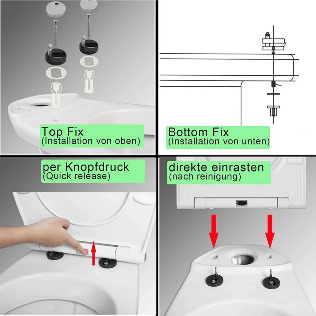 Sedile WC di alta qualità con abbassamento automatico in plastica fissaggio rapido chiusura ammortizzata 19_0000718