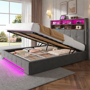 Letto imbottito 160x200 cm idraulico con LED USB e velluto grigio scuro