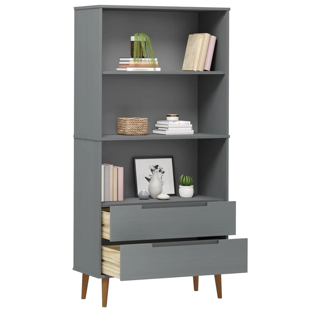 Libreria-Scaffale per Libri-Mobile di Stoccaggio MOLDE Grigia 85x35x170,5 cm in Legno Massello di Pino