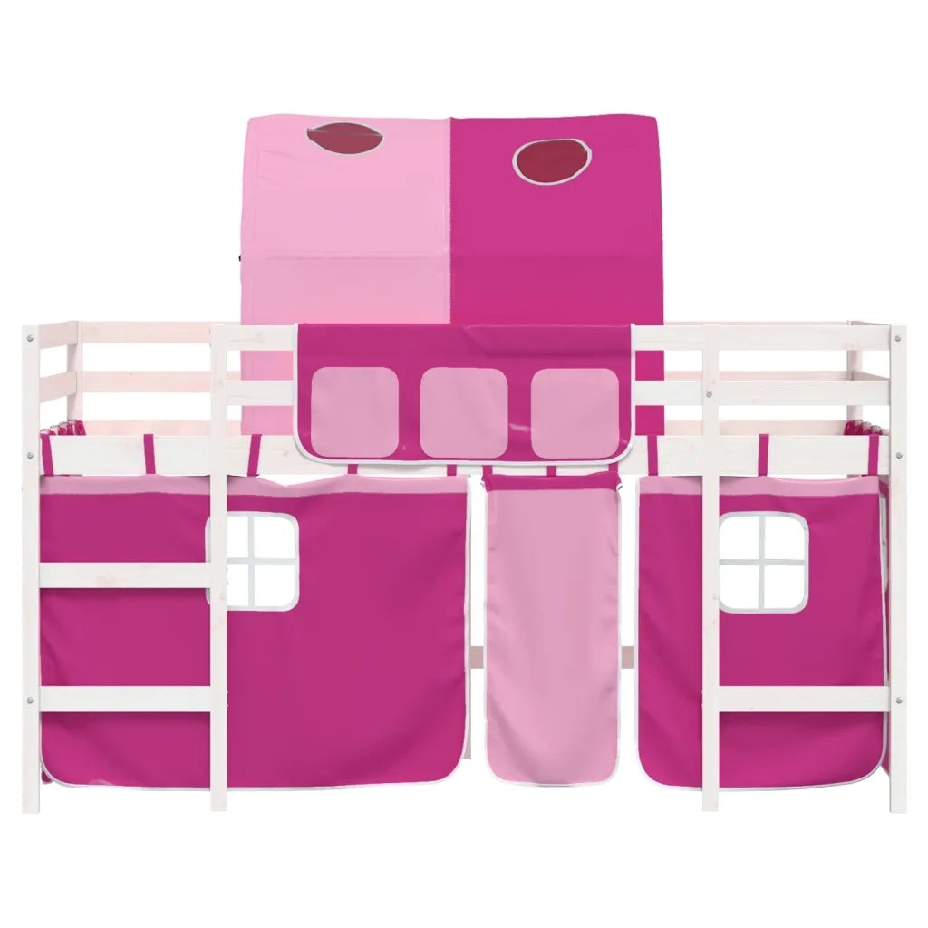Letto a Soppalco con Tunnel Bambini Rosa 90x200cm Massello Pino 3206996