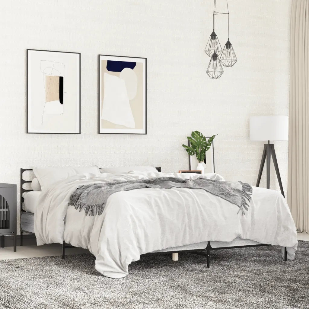 Letto matrimoniale | Letto per adulti | Giroletto Grigio Sonoma 120x190 cm in Legno Multistrato Metallo