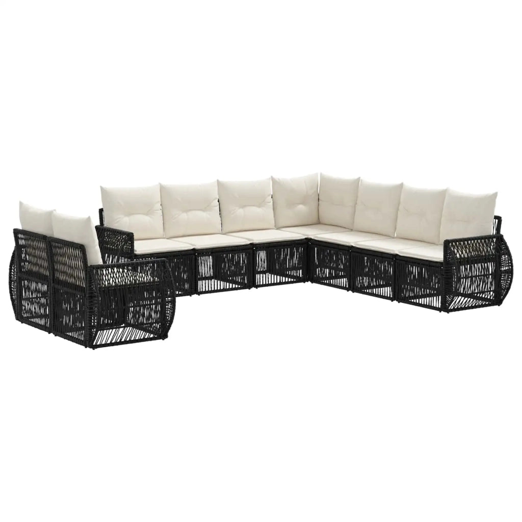 Set Divano da Giardino 9 pcs Nero e Bianco Crema polyrattan 3435457